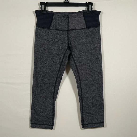 LULULEMON Wunder Under Crop Leggings Size 8 Heathered Herringbone EUC - Picture 1 of 4